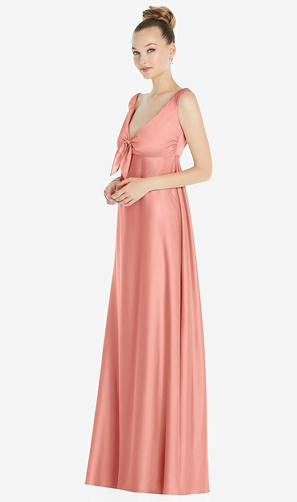 Front View - Rose - PANTONE Rose Quartz Convertible Strap Empire Waist Satin Maxi Dress