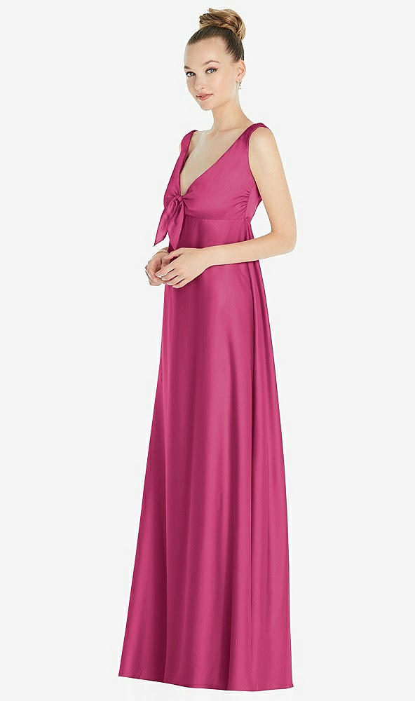 Front View - Tea Rose Convertible Strap Empire Waist Satin Maxi Dress