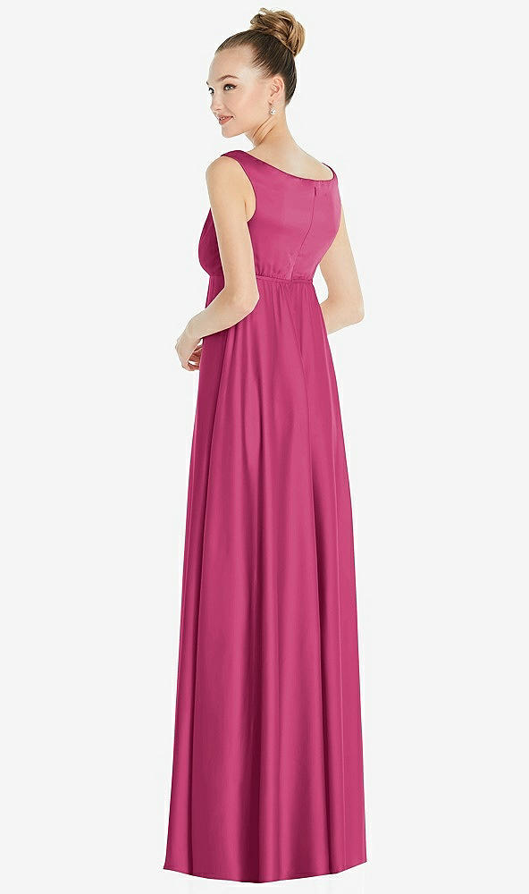 Back View - Tea Rose Convertible Strap Empire Waist Satin Maxi Dress