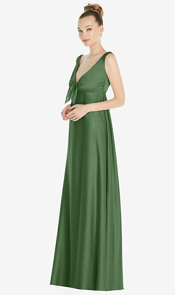 Front View - Vineyard Green Convertible Strap Empire Waist Satin Maxi Dress