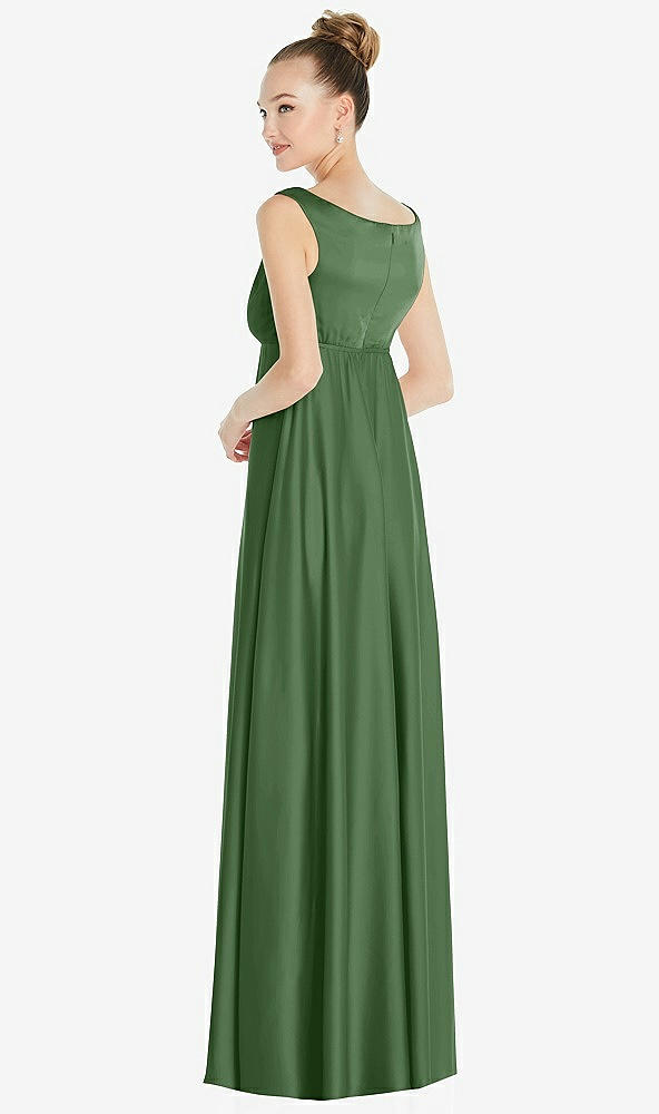 Back View - Vineyard Green Convertible Strap Empire Waist Satin Maxi Dress