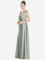 Front View Thumbnail - Willow Green Convertible Strap Empire Waist Satin Maxi Dress