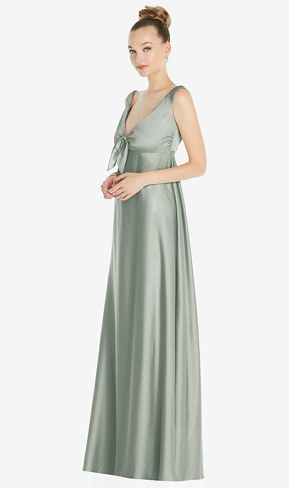 Front View - Willow Green Convertible Strap Empire Waist Satin Maxi Dress