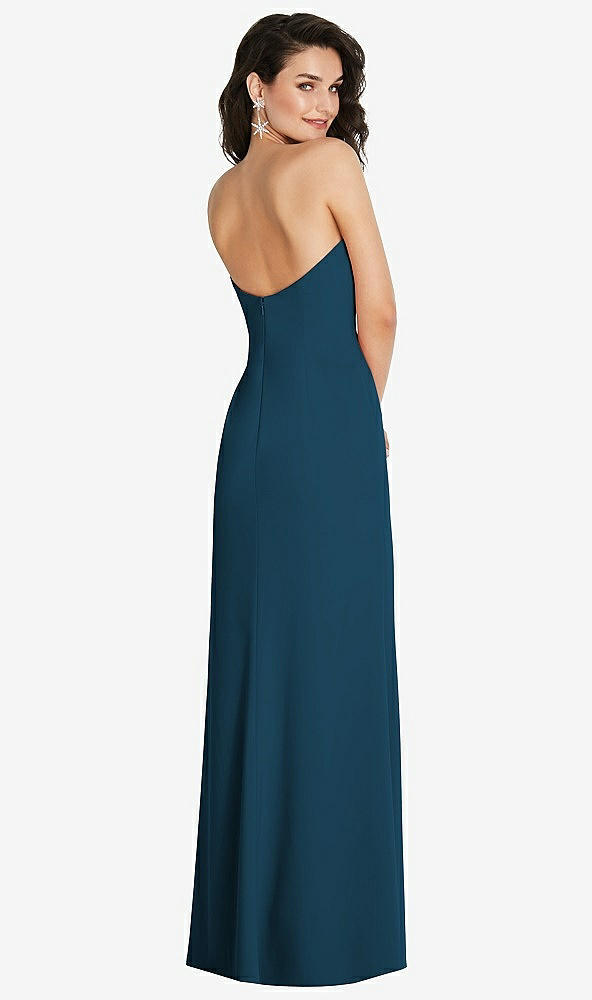 Back View - Atlantic Blue Strapless Scoop Back Maxi Dress with Front Slit