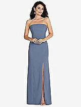 Front View Thumbnail - Larkspur Blue Strapless Scoop Back Maxi Dress with Front Slit