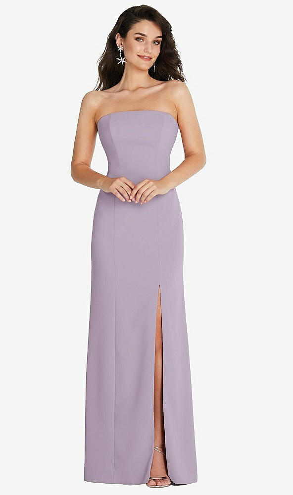 Front View - Lilac Haze Strapless Scoop Back Maxi Dress with Front Slit