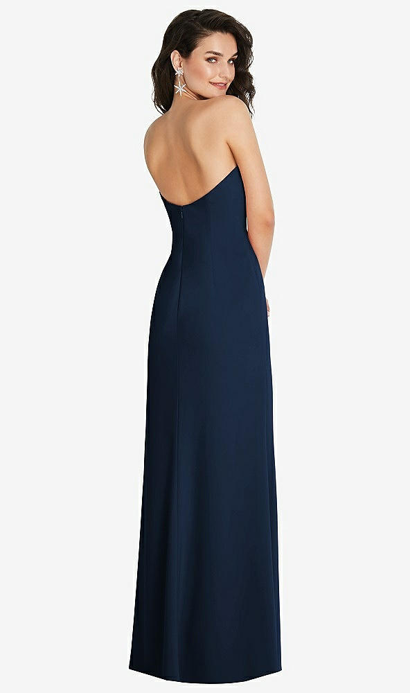 Back View - Midnight Navy Strapless Scoop Back Maxi Dress with Front Slit