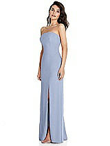 Side View Thumbnail - Sky Blue Strapless Scoop Back Maxi Dress with Front Slit