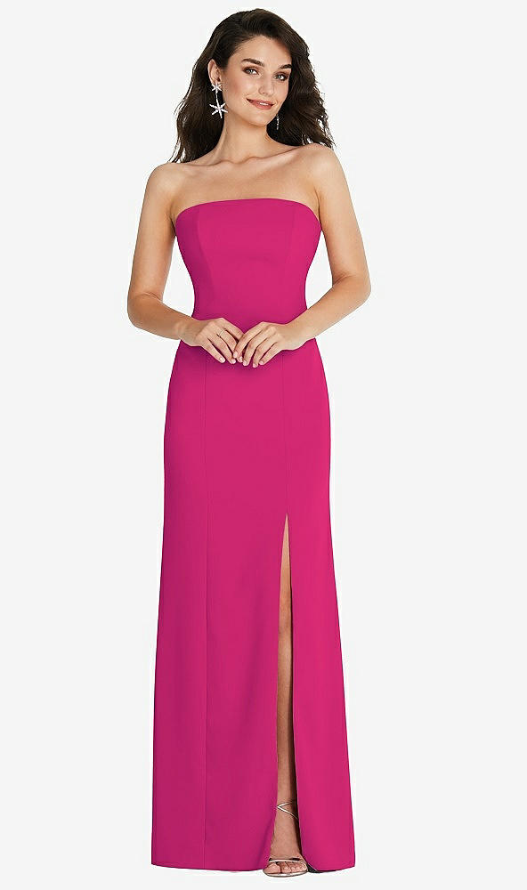 Front View - Think Pink Strapless Scoop Back Maxi Dress with Front Slit