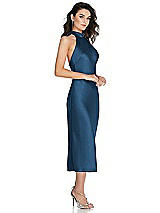 Side View Thumbnail - Dusk Blue Scarf Tie High-Neck Halter Midi Slip Dress