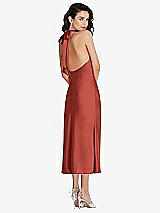 Rear View Thumbnail - Amber Sunset Scarf Tie High-Neck Halter Midi Slip Dress