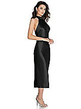Side View Thumbnail - Black Scarf Tie High-Neck Halter Midi Slip Dress