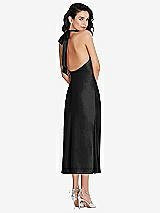 Rear View Thumbnail - Black Scarf Tie High-Neck Halter Midi Slip Dress