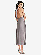 Rear View Thumbnail - Cashmere Gray Scarf Tie High-Neck Halter Midi Slip Dress