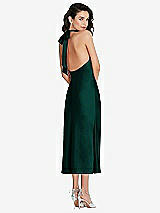 Rear View Thumbnail - Evergreen Scarf Tie High-Neck Halter Midi Slip Dress