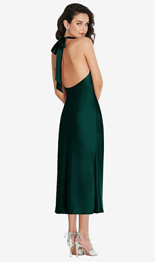 Back View - Evergreen Scarf Tie High-Neck Halter Midi Slip Dress