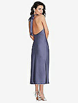 Rear View Thumbnail - French Blue Scarf Tie High-Neck Halter Midi Slip Dress