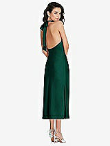 Rear View Thumbnail - Hunter Green Scarf Tie High-Neck Halter Midi Slip Dress