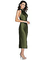 Side View Thumbnail - Olive Green Scarf Tie High-Neck Halter Midi Slip Dress