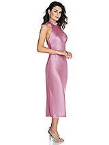 Side View Thumbnail - Powder Pink Scarf Tie High-Neck Halter Midi Slip Dress