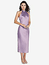Front View Thumbnail - Pale Purple Scarf Tie High-Neck Halter Midi Slip Dress