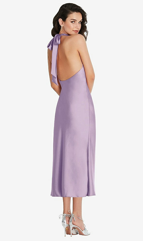 Back View - Pale Purple Scarf Tie High-Neck Halter Midi Slip Dress