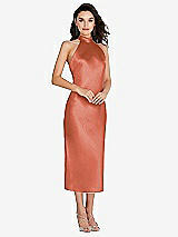 Front View Thumbnail - Terracotta Copper Scarf Tie High-Neck Halter Midi Slip Dress