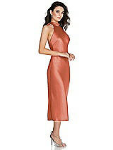 Side View Thumbnail - Terracotta Copper Scarf Tie High-Neck Halter Midi Slip Dress