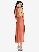 Rear View Thumbnail - Terracotta Copper Scarf Tie High-Neck Halter Midi Slip Dress