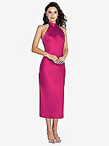 Front View Thumbnail - Think Pink Scarf Tie High-Neck Halter Midi Slip Dress