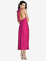 Rear View Thumbnail - Think Pink Scarf Tie High-Neck Halter Midi Slip Dress