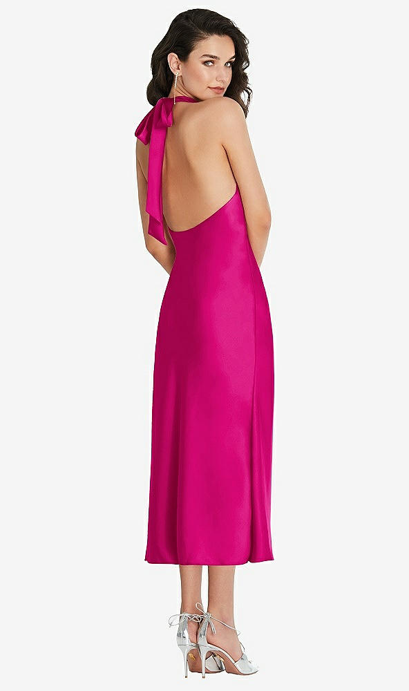 Back View - Think Pink Scarf Tie High-Neck Halter Midi Slip Dress