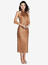 Front View Thumbnail - Toffee Scarf Tie High-Neck Halter Midi Slip Dress