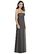 Side View Thumbnail - Caviar Gray Twist Shirred Strapless Empire Waist Gown with Optional Straps