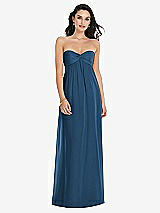 Front View Thumbnail - Dusk Blue Twist Shirred Strapless Empire Waist Gown with Optional Straps