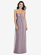 Front View Thumbnail - Lilac Dusk Twist Shirred Strapless Empire Waist Gown with Optional Straps