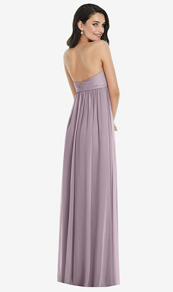 Back View - Lilac Dusk Twist Shirred Strapless Empire Waist Gown with Optional Straps