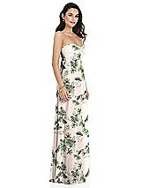 Side View Thumbnail - Palm Beach Print Twist Shirred Strapless Empire Waist Gown with Optional Straps