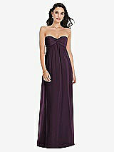 Front View Thumbnail - Aubergine Twist Shirred Strapless Empire Waist Gown with Optional Straps