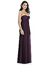 Side View Thumbnail - Aubergine Twist Shirred Strapless Empire Waist Gown with Optional Straps