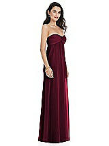 Side View Thumbnail - Cabernet Twist Shirred Strapless Empire Waist Gown with Optional Straps