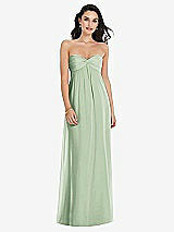 Front View Thumbnail - Celadon Twist Shirred Strapless Empire Waist Gown with Optional Straps