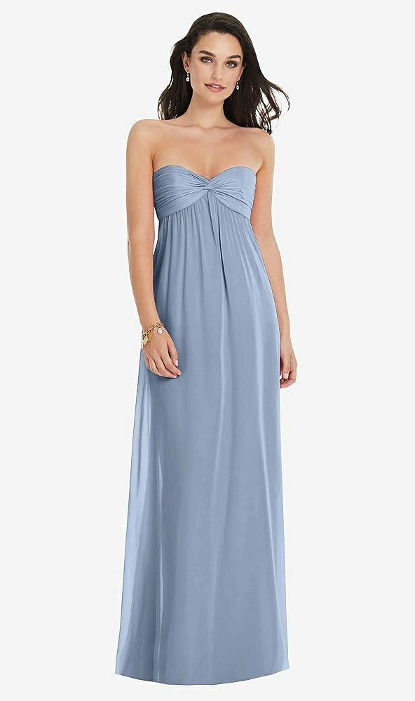 Front View - Cloudy Twist Shirred Strapless Empire Waist Gown with Optional Straps