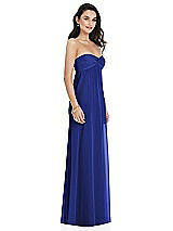 Side View Thumbnail - Cobalt Blue Twist Shirred Strapless Empire Waist Gown with Optional Straps