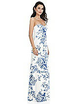 Side View Thumbnail - Cottage Rose Dusk Blue Twist Shirred Strapless Empire Waist Gown with Optional Straps