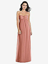 Front View Thumbnail - Desert Rose Twist Shirred Strapless Empire Waist Gown with Optional Straps