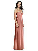 Side View Thumbnail - Desert Rose Twist Shirred Strapless Empire Waist Gown with Optional Straps