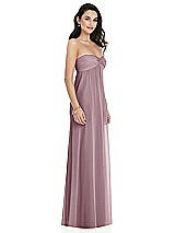 Side View Thumbnail - Dusty Rose Twist Shirred Strapless Empire Waist Gown with Optional Straps