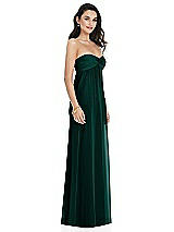 Side View Thumbnail - Evergreen Twist Shirred Strapless Empire Waist Gown with Optional Straps