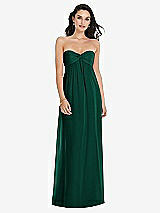 Front View Thumbnail - Hunter Green Twist Shirred Strapless Empire Waist Gown with Optional Straps